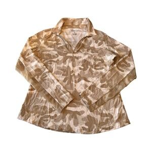 IBKUL Pullover Womens M Tan Camo Long Sleeve Quarter Zip Lightweight Shirt